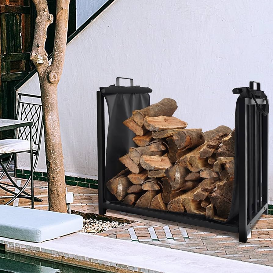 WHDPETS Large Indoor Firewood Rack with Firewood Carrier